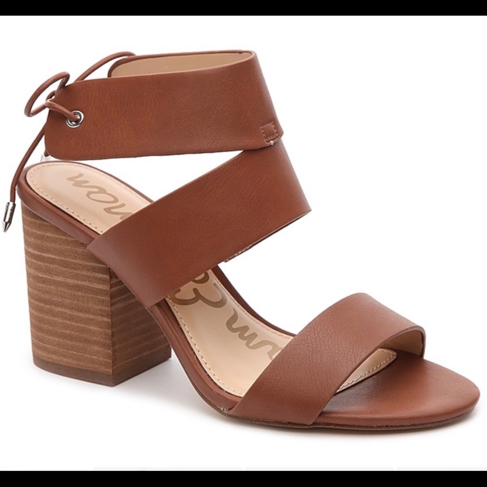 Sam Edelman Valerie Block Heel Cognac Strappy Tie Sandal Heels
